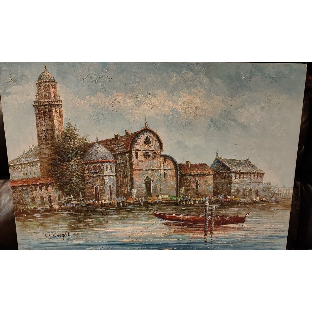 W Knight Impressionist, Signed-‎ Oil Painting on Tapestry